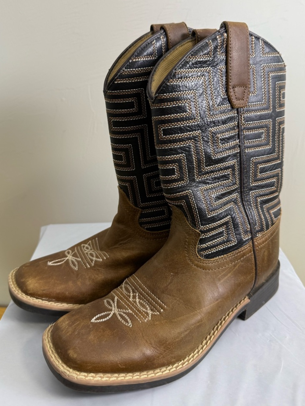 Cowboy Legend Big Kids Boys Square Toe Western Boots Brown Pull On Size 3